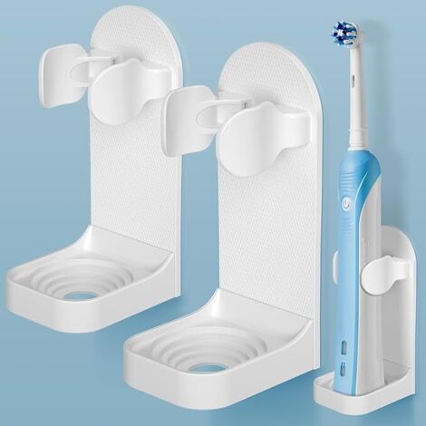 Support Brosse a Dent Electrique, Porte Brosse à Dents Electrique Lot de 2, Support Mural Brosse a Dent Electrique Adhésif Solide Réglable Organisateur Brosse a Dent de Salle de Bains,Blanc