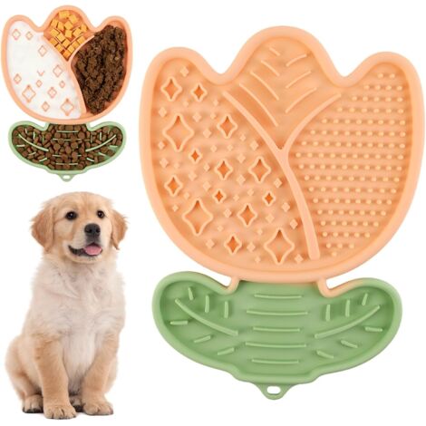 Tapis de Léchage Chien,Tapis de Lechage pour Chiot Chat,pour Soulager l'anxiété de l'animal,Lick Mat Chien avec Ventouse pour Bain,Entraînement,Toilettage,Silicone de Qualité Alimentaire(Rose)