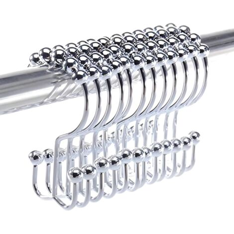 12 crochets de rideau de douche double couche. Anneaux de rideau de douche en acier inoxydable de haute qualité. Roulements à billes coulissants sur la tringle à rideau de douche rétractable.