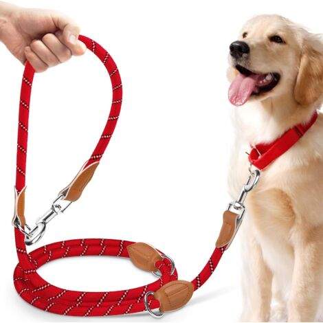 Laisse Réglable 3 m, Laisse Multifonctionnelle 3 Points pour 2 Chien, Longe avec Fils Réfléchissants pour Chien de Petite à Grande Taille pour Promenade, Dressage, Entraînement