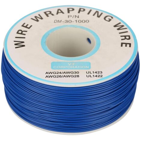 200m Rouleau de Câble Électrique 0.25mm 30AWG 80℃ Câble de Test Isolant PVC Fil Électrique en Cuivre Etamé à un Noyau pour Wrapping, Bleu