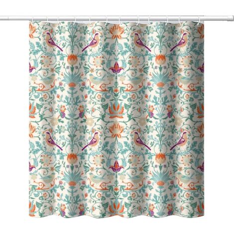 Rideau de douche en tissu imperméable avec motif floral vintage du milieu du siècle, motif floral, oiseaux, plante verte, art abstrait, pour décoration de salle de bain