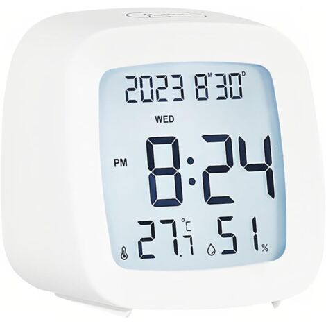 Réveil numérique avec température et humidité, enregistrement max/mixage 12/24 heures, calendrier hebdomadaire, bouton tactile, pour la maison, le bureau, les étudiants