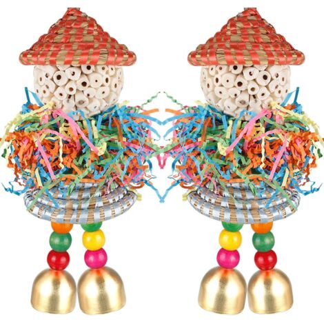 Lot de 2 Jouets pour Oiseaux à Suspendre avec Clochette pour Petits perroquets, perruches, calopsittes, Conures, Oiseaux d'amour