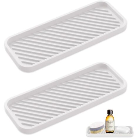 2 Pièces Organisateur évier Silicone,Porte éponge Silicone Blanc,Tapis D'égouttage,Rangement Eponge Evier,Support Eponge Evier Antidérapant,Porte Savon Cuisine,Plateau Salle de Bain pour Brosses