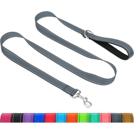 Laisse de Dressage réfléchissante pour Chien, poignée rembourrée en néoprène et Crochet en métal, 1.8m x 2.0cm Laisse en Nylon pour Petits Chiens, Gris