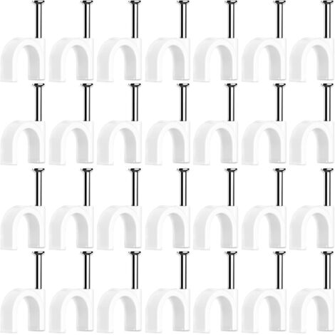 100 Pièces Cavalier Cable Electrique,Fixation Cable Electrique,Attache Fil Electrique,Attache Cable Mural,Clips de Cable,avec Clou en Acier,pour Fixation de Câble,Blanc (4mm)