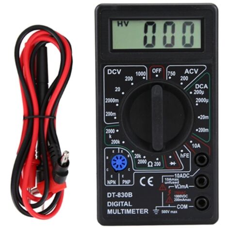 Multimètre numérique LCD portable DT-830B – Ampèremètre, voltmètre, ohmmètre – Plage tension CC 1000V, courant 10A, résistance 2000kΩ - treDT-830B