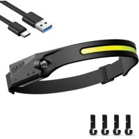 Lampe Frontale LED Rechargeable USB, Lampe Torche Frontale Puissante LEDs, Lampe Frontale COB de Camping Étanche avec Mode Capteur Sensible pour Randonnée Cyclisme Promener Chien Pêch