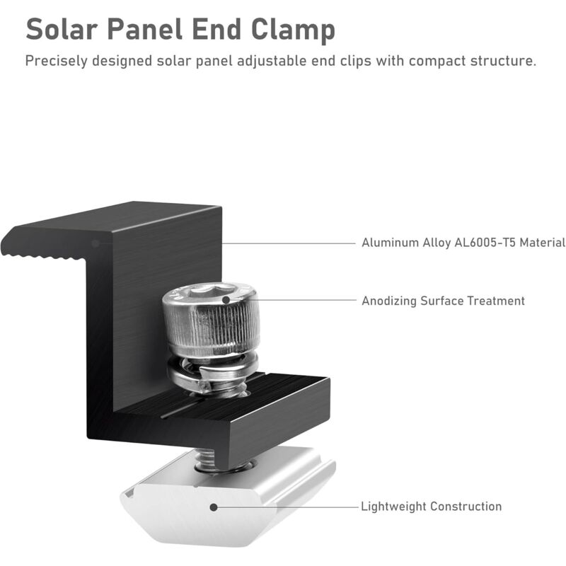 Produktbild von 8x Solarmodul Endklemme 30mm Schwarz – Alu Z-Halter Für PV-Montage Auf Dach, Wohnmobil & Boot