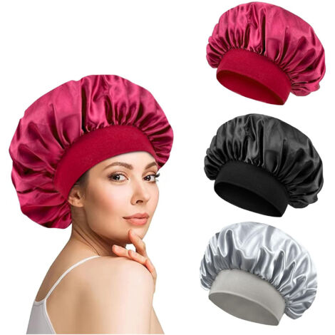 Seidenhaube Zum Schlafen, Satin Haarhaube 3 Pack Weiche Schlafhaube Seide Verstellbare Elastisch Silk Bonnet Haarschutz Für Die Nacht Die Nacht Für Frauen Und Mädchen (1/4)