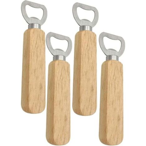 4 Stück Flaschenöffner mit Holzgriff, personalisierter Bierflaschenöffner, Flaschenöffner mit Holzgriff, als Geschenk für die Küche zu Hause oder die Bar (1/5)