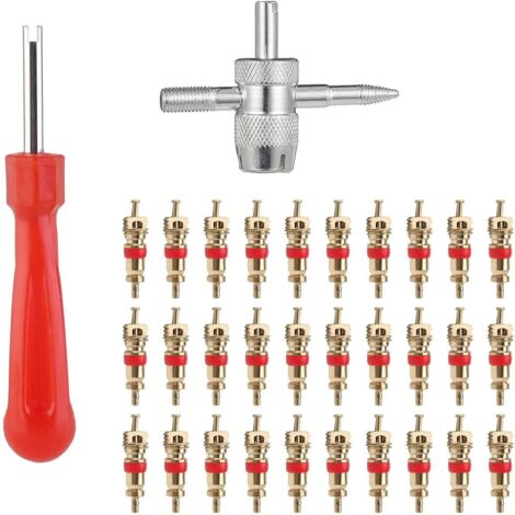32 Stück Reifenventil Werkzeug Set, Autoventil Schlüssel Einzelkopf Ventilkern Entferner, 30 × Ventilkern, Ventil Reparatur Werkzeuge (1/5)