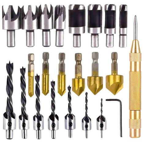 23-teilige Senker-Holzbohrer, 7-teiliger Dreispitz-Schnellarbeitsstahlbohrer, 8-teiliger Holzsteckerschneider, 6-teiliges Senker-Set für Holz-Heimwerker (1/5)