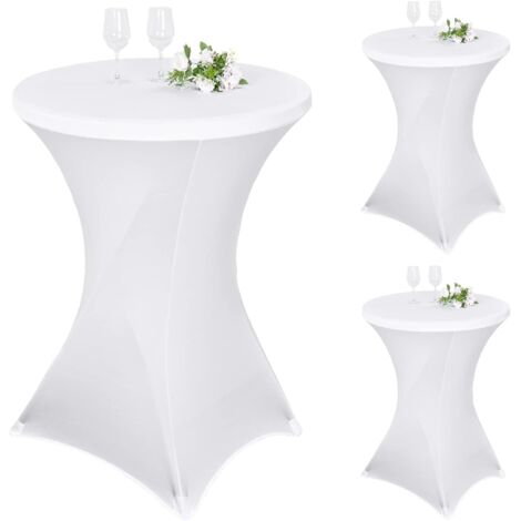 3er-Set Stretch Stehtisch Husse für Bistrotisch Ø 80-85 cm Elegante,Verstärkung im Fußbereich,40°C Maschinenwäsche ,Stretch-Husse Weiß Hussen für Stehtische und Bistrotische(80×110cm,Weiß) (1/5)