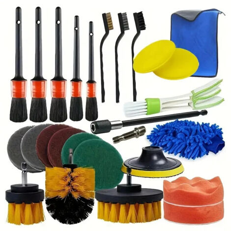 27-teiliges Auto-Detailing-Bürsten-Set, Auto-Detailing-Kit, Auto-Bohrbürste/Radbürsten/Lüftungsbürste/Polierschwamm-Pads-Kit/Waschhandschuh/Reinigungstuch (1/5)
