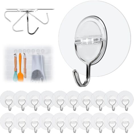 Transparent - 20 Stück Haken Selbstklebend Ohne Bohren (max 8 kg) - Nahtloser klebe haken Wasserdicht und Ölfest Mehrzweck Klebehaken Extra Stark - Klebehaken Decke für Küche Bad (Round) (1/5)