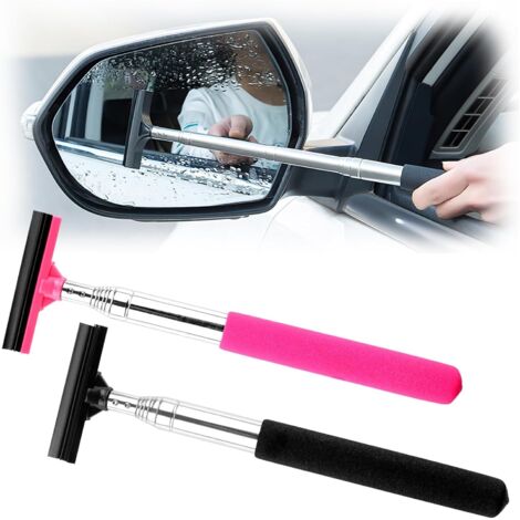2 Stück Fensterabzieher Auto, Scheibenabzieher Auto, Auto Rückspiegel Wischer, Teleskop Spiegelwischer, Abzieher Auto, Einziehbar Fensterwischer für Spiegelglas Regenwasser Nebel Duschtür (1/5)