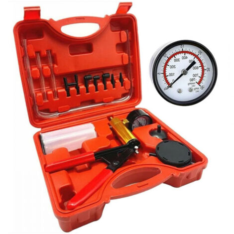 Unterdruck Prüfgerät Kfz Vakuumpumpe Druckpumpe Bremsenentlüfter Vakuumtester Kit Bremsenentlüftungsgerät, Unterdruckpumpe Motorrad Bremse Entlüften Auto Vakuum Druckprüfer Set (1/5)