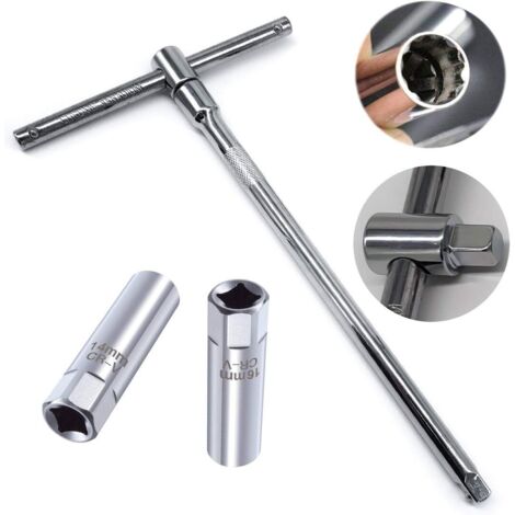 Zündkerzenschlüssel 14mm und 16mm 2 Stück Magnet Universal Flexibel Zündkerzenschlüssel Satz Werkzeuge zum Entfernen von Zündkerzen (14mm+16mm) (1/4)