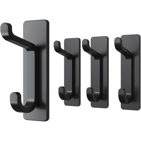 Klebehaken Ultra Stark, Hält Bis Zu 6kg, Metall Türhaken Handtuchhaken Nichtrostend, Selbstklebende Haken Schwarz Matt, Duschhaken Ohne Bohren (1/5)