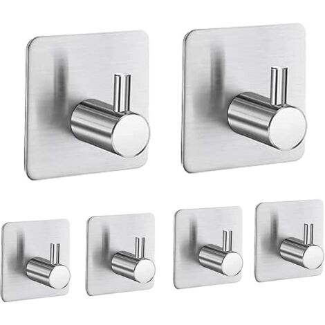 Handtuchhaken 6 Stück Haken Selbstklebend, Wandhaken Klebehaken Ohne Bohren aus Edelstahl, Ideal für Badzimmer Toilette Küche Büro(Silber) (1/5)