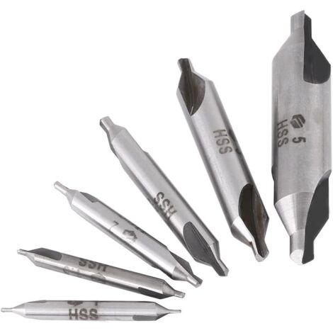 Zentrierbohrer Metall Set, 6 Stücke 1/1,5/2/2,5/3/5mm HSS Zentrierbohrer Set, 60 Grad Center Drill Countersink für Drehmaschine (1/5)