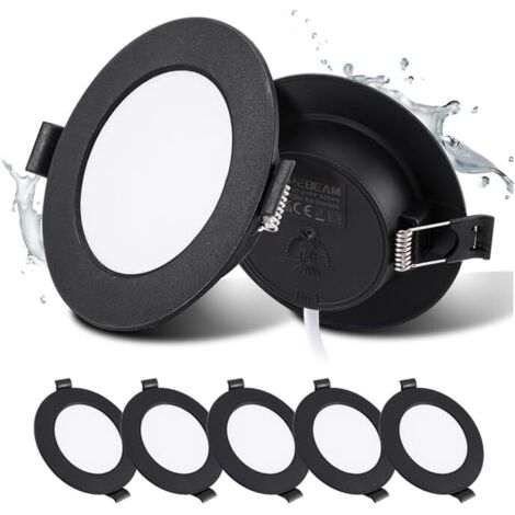LED Spots Schwarz, 5W Deckenspots Schwarz 450LM,Rund Ø75-90mm LED Einbaustrahler 230V, Einbautiefe 25mm, Spots Deckenleuchte 3000K Warmweiß für Badezimmer Schlafzimmer, 5er set
