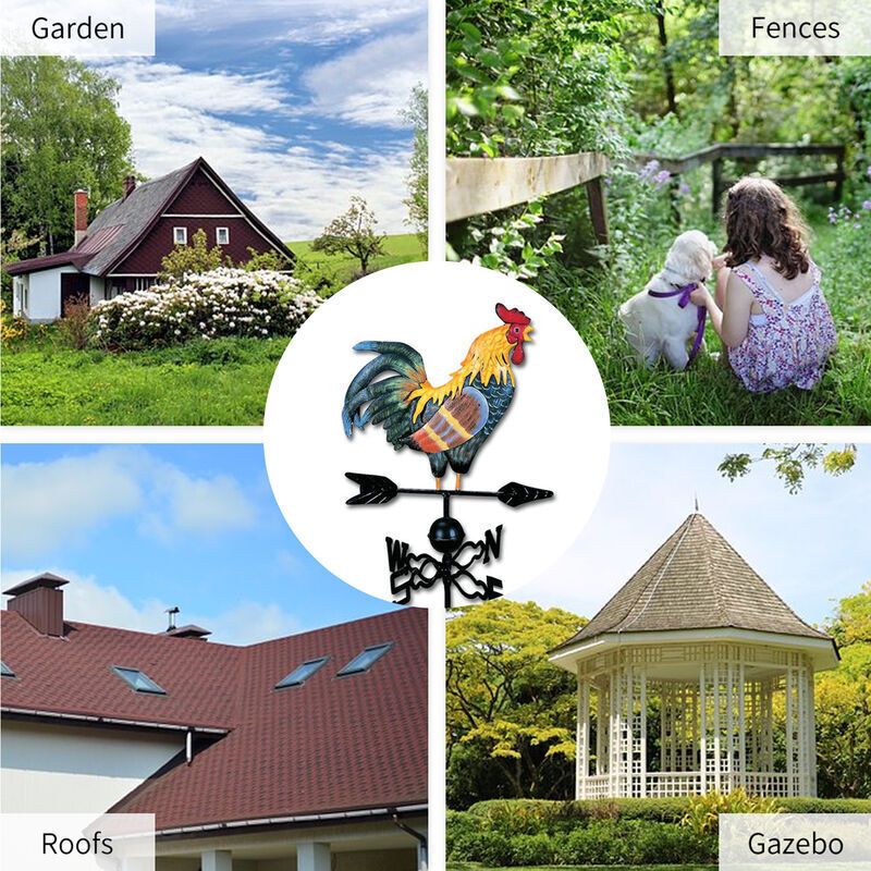 Girouette En Métal Forme Coq - 85 Cm De Haut - Noir - Décoration De Toit Ou De Jardin - Fonctionnelle Et Décorative