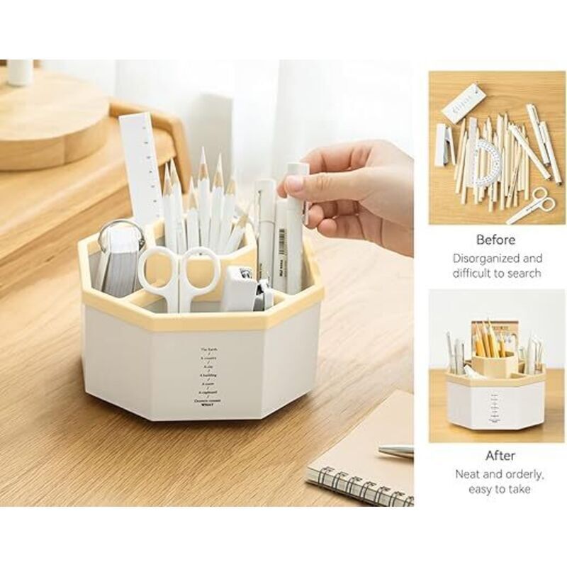 Organisateur Rotatif 2 Pièces Pour Pinceaux Maquillage Et Stylos - Blanc - Rangement Bureau Et Cosmétiques - 13