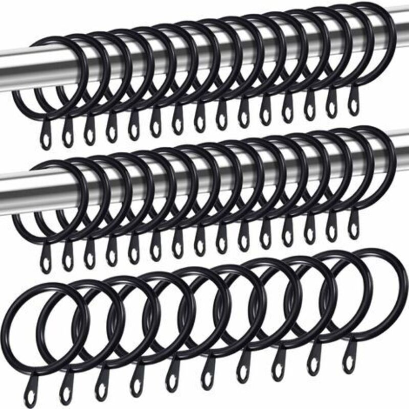 50 Anneaux Rideaux Métal Blanc - Diamètre Intérieur 30 Mm | Pour Tringles Jusqu'à 27 Mm | Avec Crochets Plastique - 14