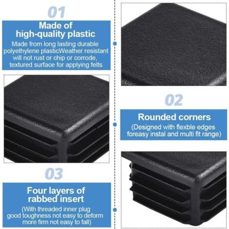 100 Embouts De Protection Noirs Pour Tube Carré 20x20 – Finitions Propres Et Pro