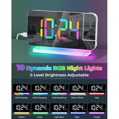 Réveil à projection, 18,7 cm, horloge numérique LED, grand écran, avec projecteur rotatif à 180 Réveil à projection, 18,7 cm, horloge numérique LED, grand écran, avec projecteur rotatif à 180