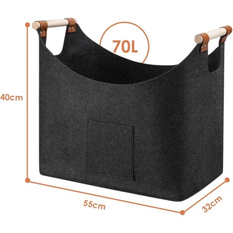 Panier à Bois Relaxdays – Similicuir Noir, 50x35x42 Cm – Sac à Bûches Et Porte-revues
