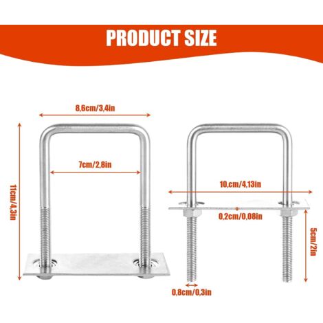 Pack Of 5 U Bracket With Thread M8 70 X 110 Mm, M8 Square U Bracket Roof Box Attachment Stainless Steel U Bolt Screws With 10 Nuts And 5 Counter Plate For - View #8