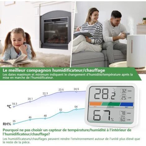 Thermomètre Intérieur Hygromètre Numérique LIORQUE - Moniteur Température Humidité Avec Max/Min
