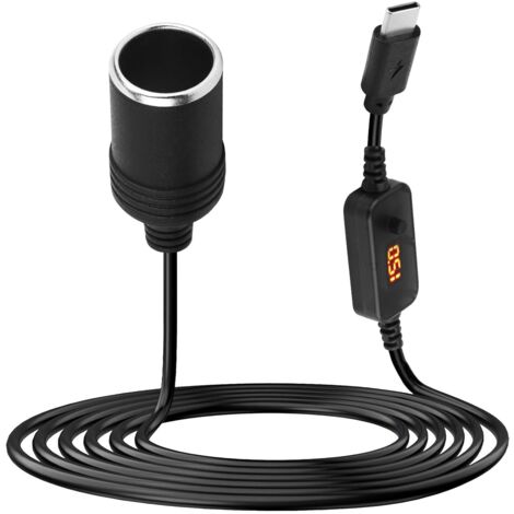 Câble USB-C Vers Allume-Cigare 12V 1.2m - Tension Réglable 5V/9V/12V/15V/20V Pour GPS, Dashcam, LED Voiture - 8