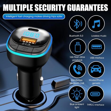 Transmetteur FM Bluetooth Pour Voiture - Double USB, écran LED, Mains Libres - Bluetooth 5.0 - 4
