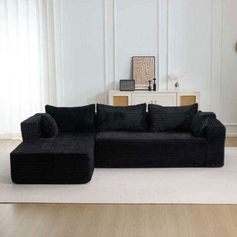 Gallery Detail: Black Ribbed Fabric Corner Sofa Contemporary Design And Understated