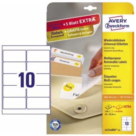 Universaletikett 96 x 50,8 mm (B x H) wieder ablösbar Papier weiß 300 Etik./Pack. (1/5)