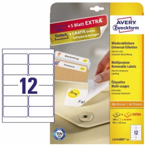 Universaletikett 99,1 x 42,3 mm (B x H) wieder ablösbar Papier weiß 360 Etik./Pack. (1/5)