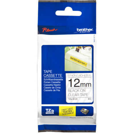 brother P-TOUCH TZES131 - Schriftband, extra-stark klebend, schwarz auf transparent, 12mm (TZe-S131) (1/2)