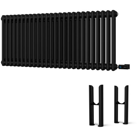 Alpha - Black Column Electric Radiator H500mm x W1164mm 2 Column 1500w Thermostatic WIFI - Feet Included