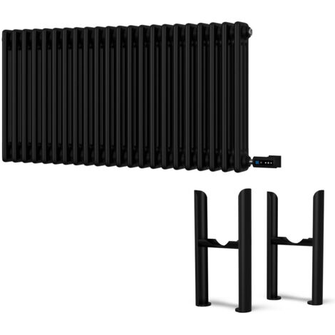Alpha - Black Column Electric Radiator H500mm x W999mm 3 Column 1200w Thermostatic WIFI - Feet Included