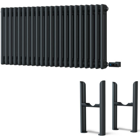 Alpha - Anthracite Column Electric Radiator H500mm x W999mm 3 Column 1200w Thermostatic WIFI - Feet Included