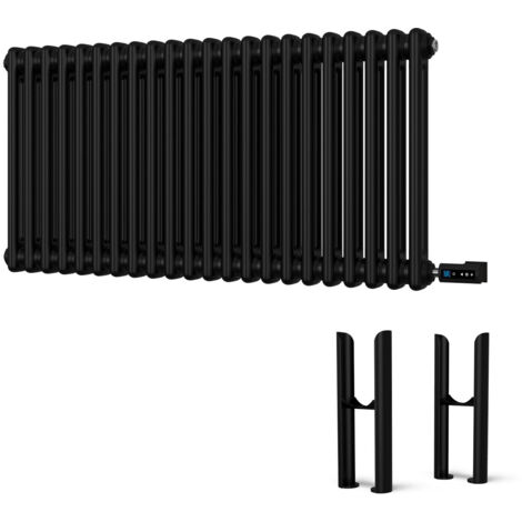 Alpha - Black Column Electric Radiator H500mm x W988mm 2 Column 900w Thermostatic WIFI - Feet Included