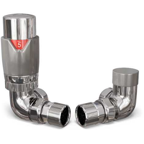 Talus Flair - Silver Thermostatic Radiator Valve & Lockshield Corner 10mm (1/3)