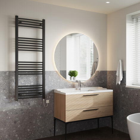 Zennor Black Electric Towel Rail H1400mm X W500mm Curved 500w Standard