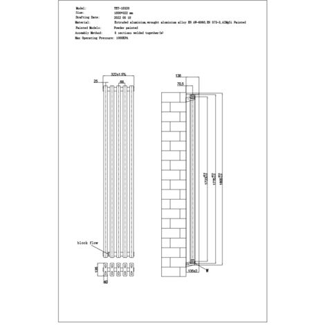 Temple - Black Vertical Square Tube Column Radiator H1800mm x W322mm