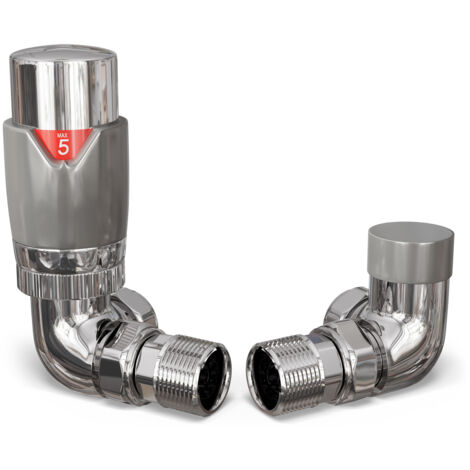 Talus Flair - Silver Thermostatic Radiator Valve & Lockshield Corner 15mm (1/4)